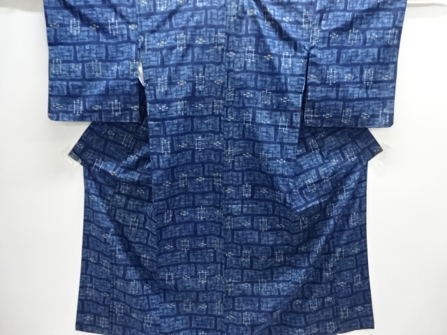 JAPANESE KIMONO / ANTIQUE KASURI-PATTERNED WOVEN TSUMUGI KIMONO